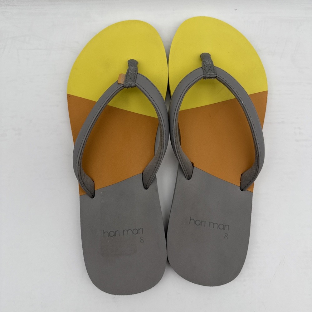 Hari Mari Women's Vegan Meadows Asana Light Gray Yellow Multi Flip Flops Size 8 - Picture 7 of 8